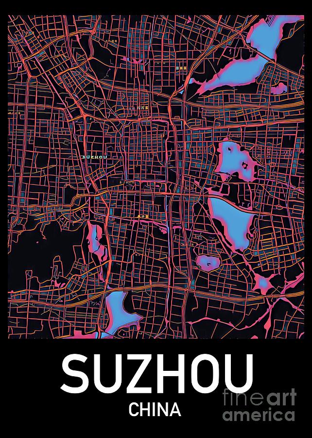 Suzhou City Map Digital Art by HELGE Art Gallery