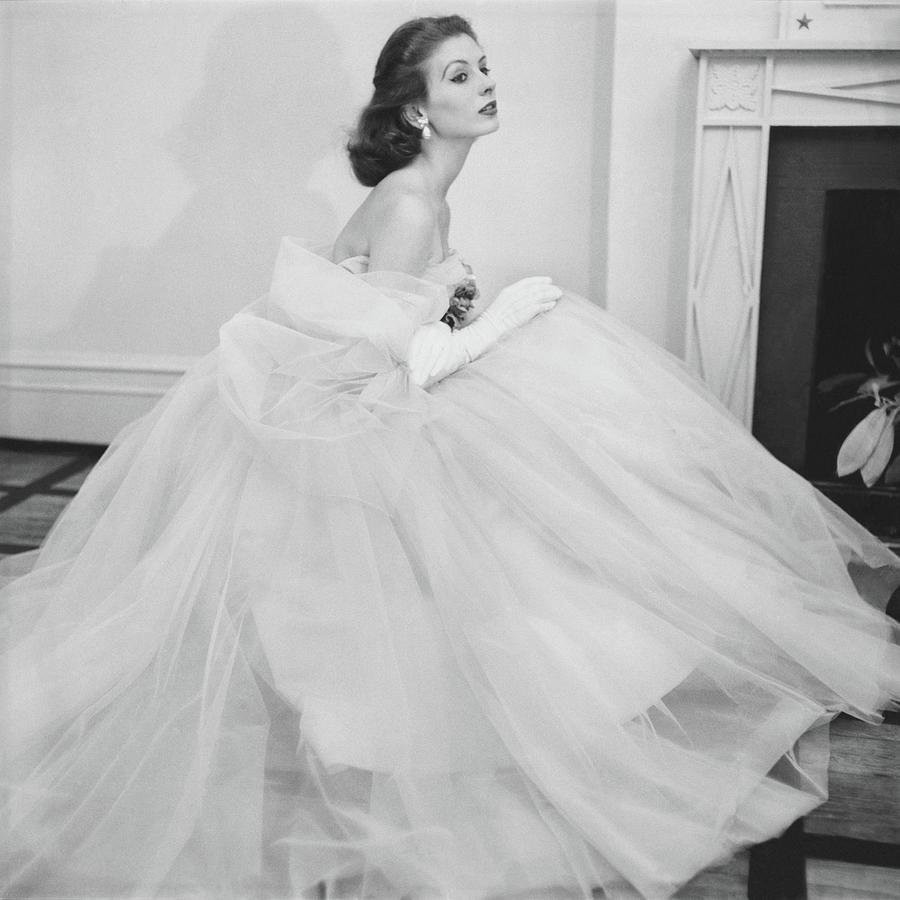 Suzy Parker Wearing A White Tulle Gown Photograph by Frances McLaughlin-Gill