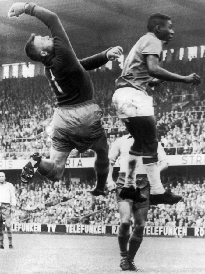Soccer Photograph - Svenson And Pele In Action In Stockholm by Keystone-france