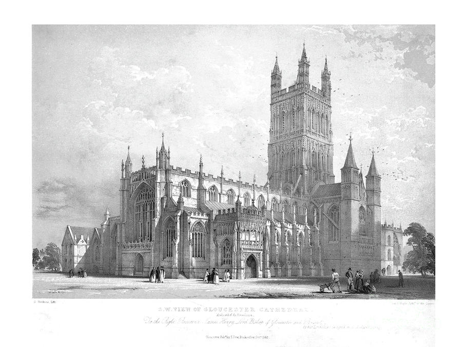 Sw View Of Gloucester Cathedral Drawing by Print Collector