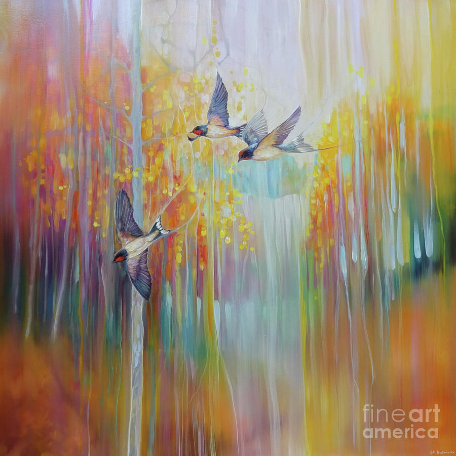 Swallow Song - autumn landscape original oil painting Painting by Gill Bustamante