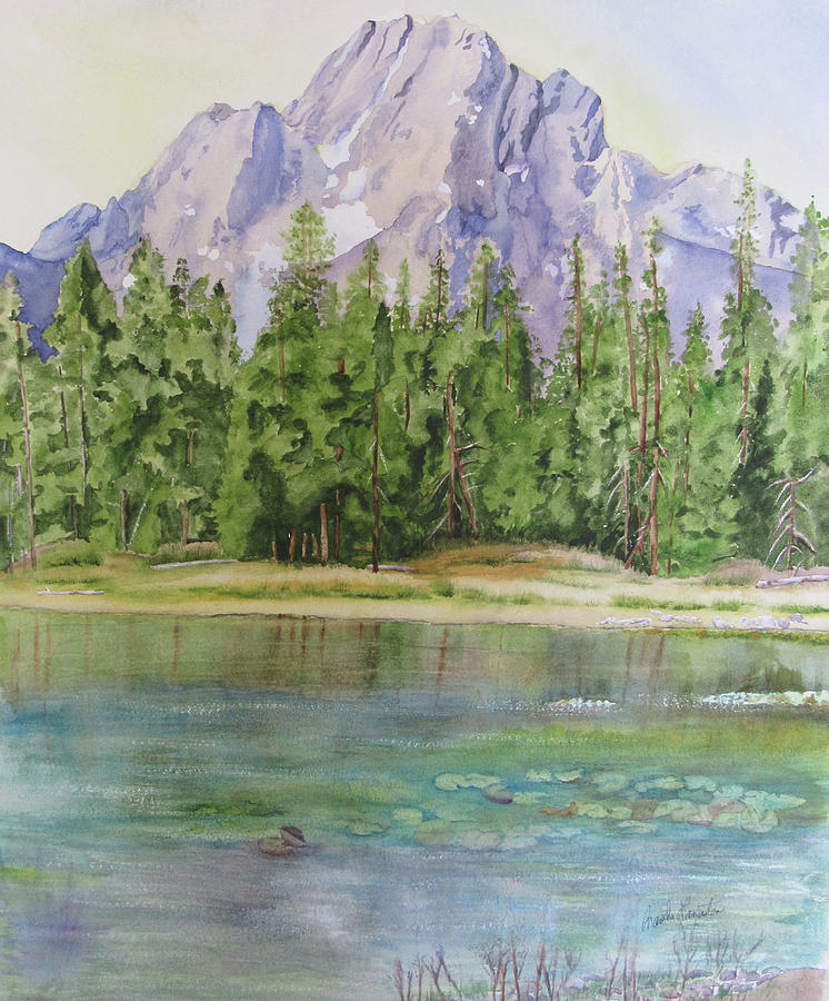 Swan Lake at Mt. Moran Painting by Martha Lancaster
