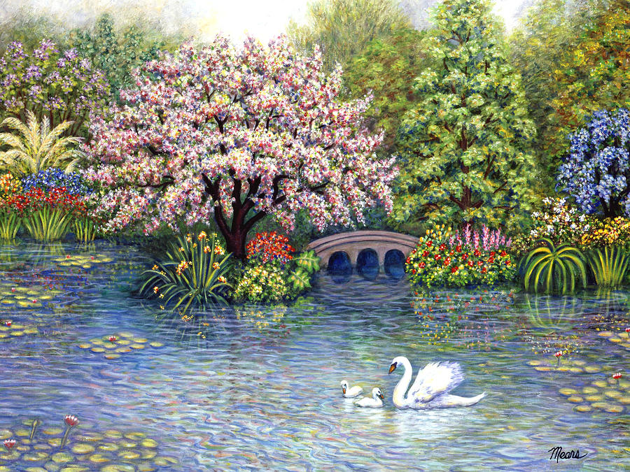 Landscape Painting - Swan Lake by Linda Mears