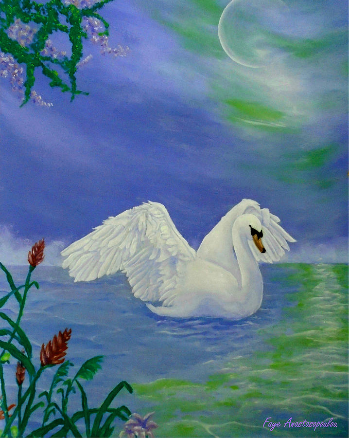 Swan Painting - Swan Night by Faye Anastasopoulou