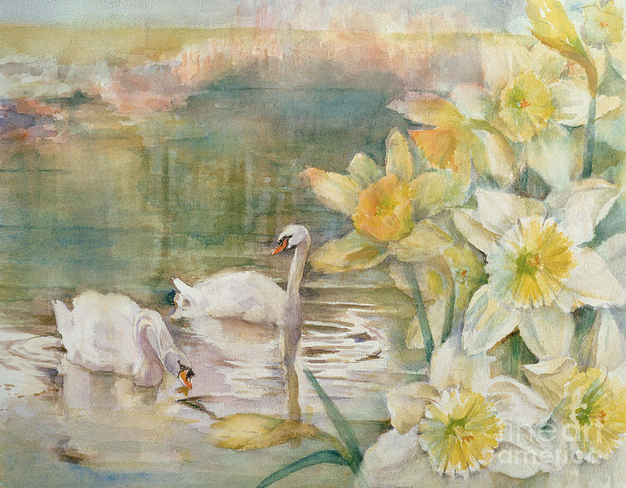Swans at Hurst Painting by Karen Armitage