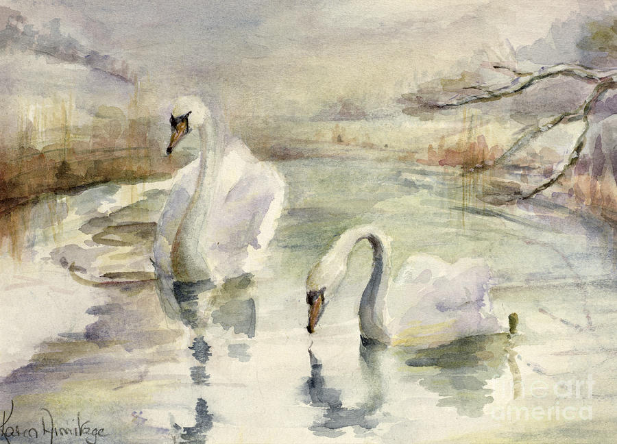 Swan Painting - Swans in Winter by Karen Armitage