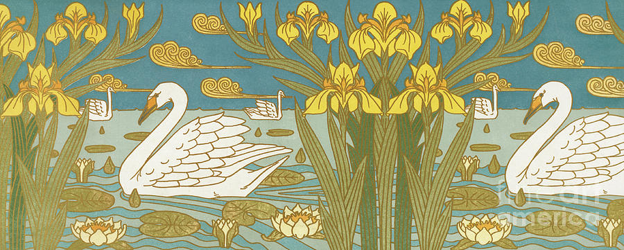 Swans, Iris and Waterlillies Painting by Maurice Pillard Verneuil