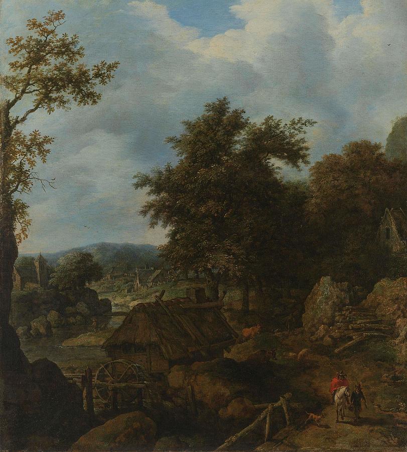 Allaert Van Everdingen Painting - Swedish Landscape with a Water Mill. by Allaert van Everdingen