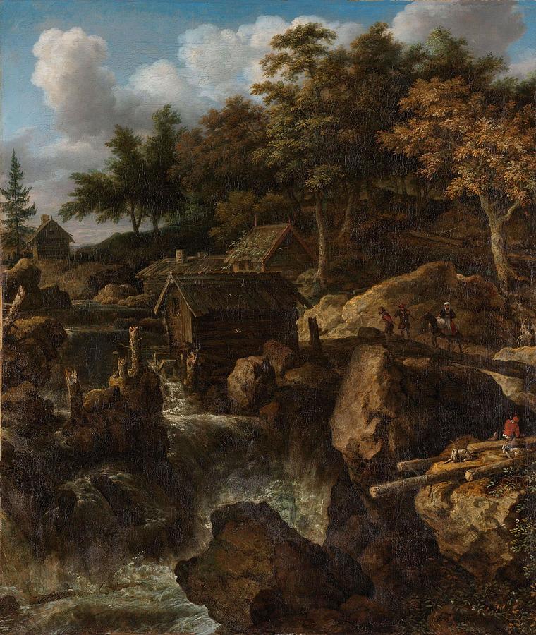 Swedish Landscape with a Waterfall. Painting by Allaert van Everdingen