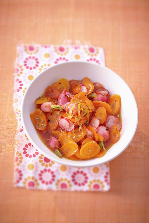 Sweet And Salty Carrot And Radishes In Grape Fruit Syrup Salad Photograph by Nicoloso