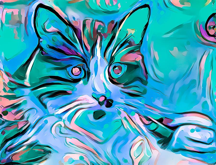 Sweet Blue Strokes Kitty Digital Art by Don Northup