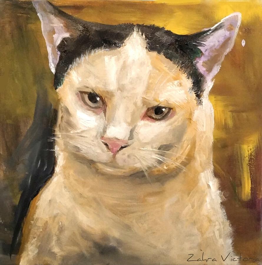 Sweet Cat looking Painting by Zahra Maleki - Fine Art America