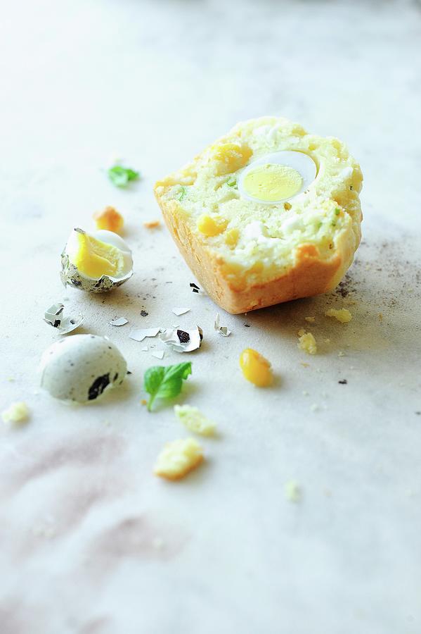 Sweet Corn, Feta And Quails Egg Easter Muffins Photograph by Studio Kuchnia