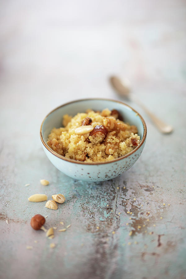 Sweet Couscous With Dates And Nuts vegan Photograph by Jan Wischnewski