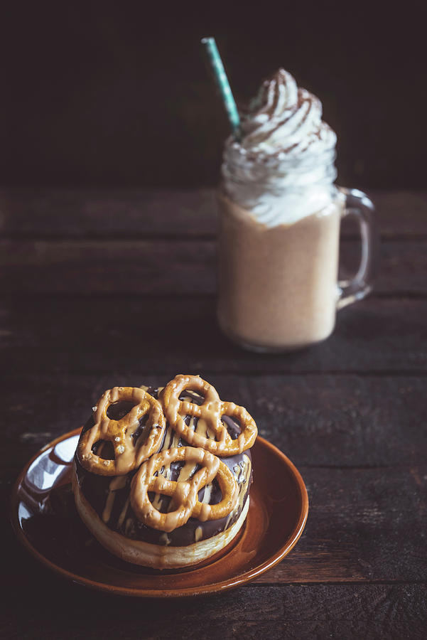 Bread Photograph - Sweet Donuts With Pretzels On Top And Coffee, Selective Focus by Ltummy