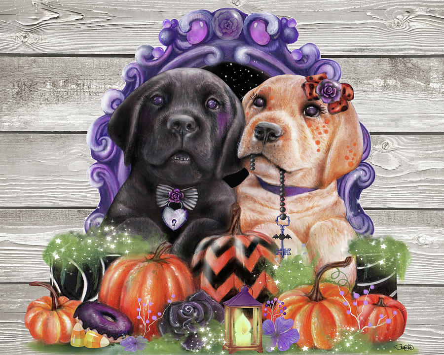 Animal Mixed Media - Sweet Halloween Couple Puppies by Sheena Pike Art And Illustration