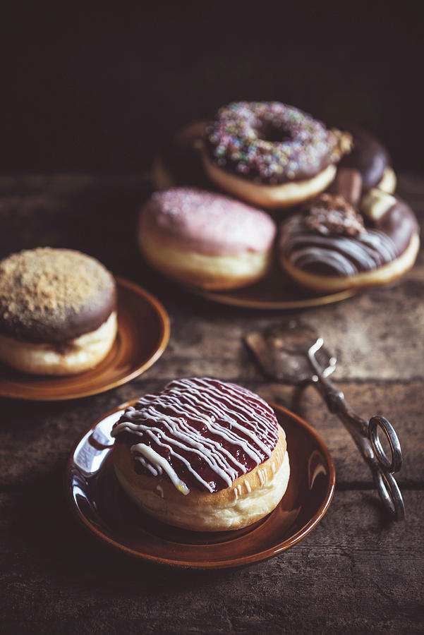 Sweet Homemade Donuts Served On The Wooden Table, Selective Focus Photograph by Ltummy