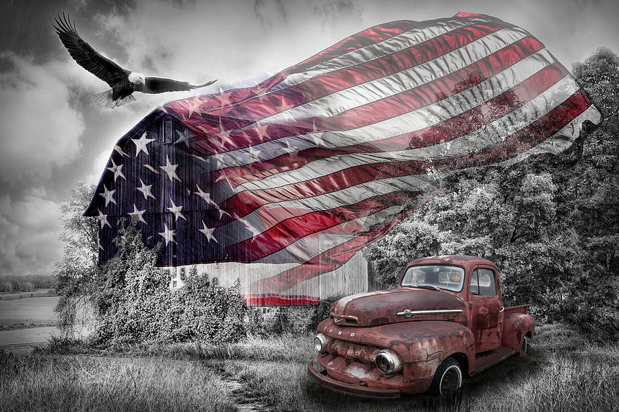 Sweet Land of Liberty Color Selected Red, Blue, White and Black Photograph by Debra and Dave Vanderlaan