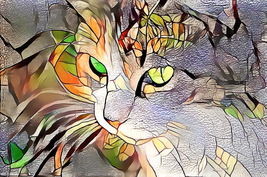 Sweet Orangish Stained Glass Cat Digital Art by Don Northup