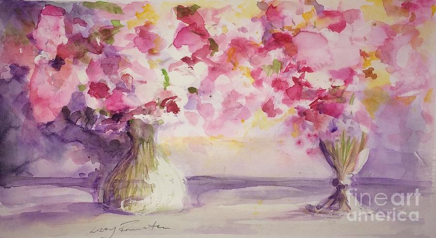 Sweet peas... Sicily  Painting by Lizzy Forrester