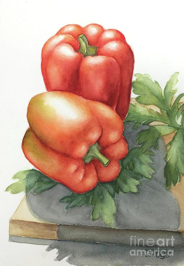Sweet red peppers Painting by Inese Poga