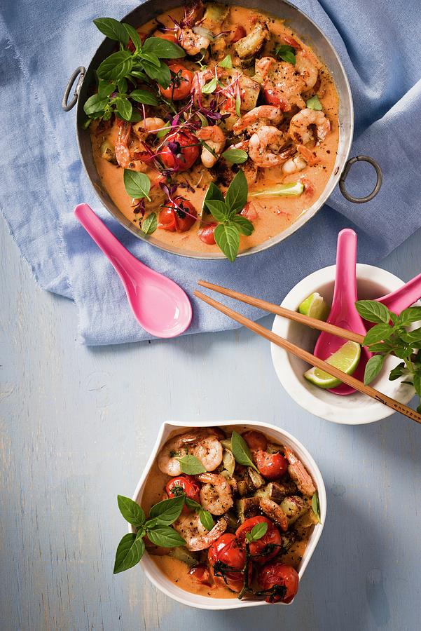 Sweet Potato And Ginger Curry With Prawns And Tomatoes Photograph by Great Stock!