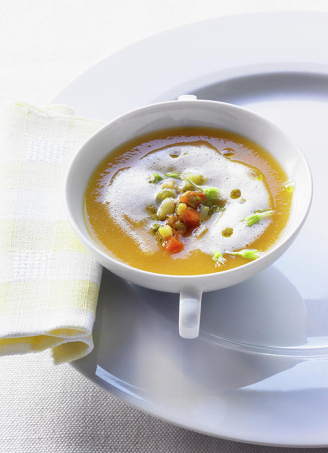Sweet Potato Soup With Carrots And Lettuce Flowers Photograph by Barbara Lutterbeck