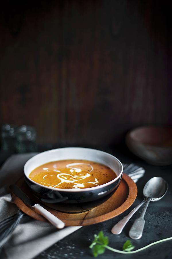 Sweet Potato Soup With Crme Frache Photograph by Magdalena Hendey