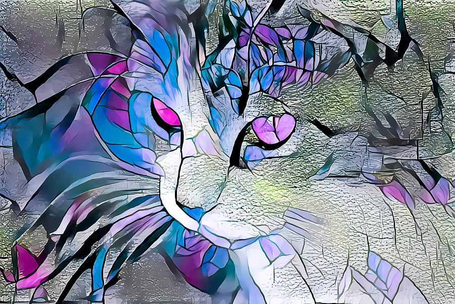 Sweet Purple Eyed Stained Glass Cat Digital Art by Don Northup