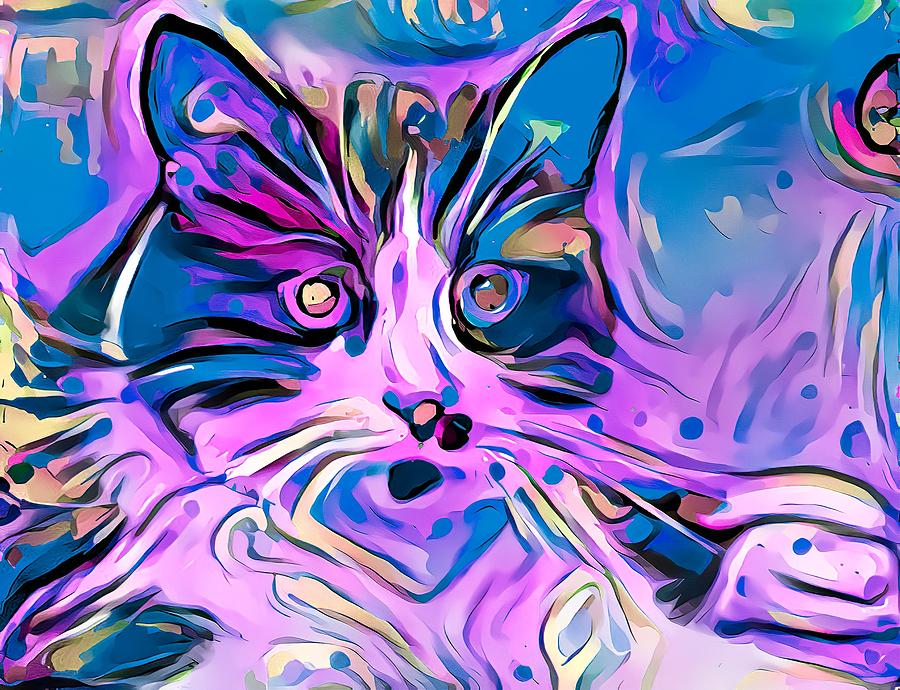 Sweet Purple Stokes Kitty Digital Art by Don Northup