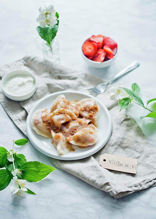 Sweet Ravioli With Quark And Strawberries Photograph by Dorota Indycka ...