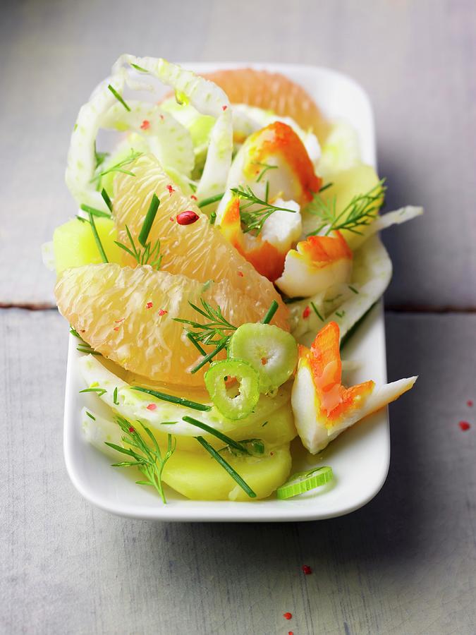 Sweet Salad With Haddock And Grapefruit Photograph by Roulier-turiot