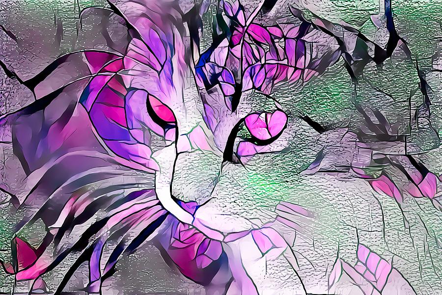 Sweet Stained Glass Cat Digital Art by Don Northup