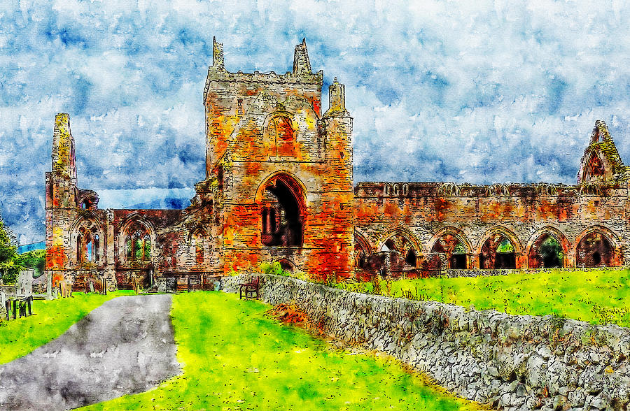 Sweetheart Abbey watercolor drawing by Hasan Ahmed Sweetheart Abbey watercolor drawing by Hasan Ahmed