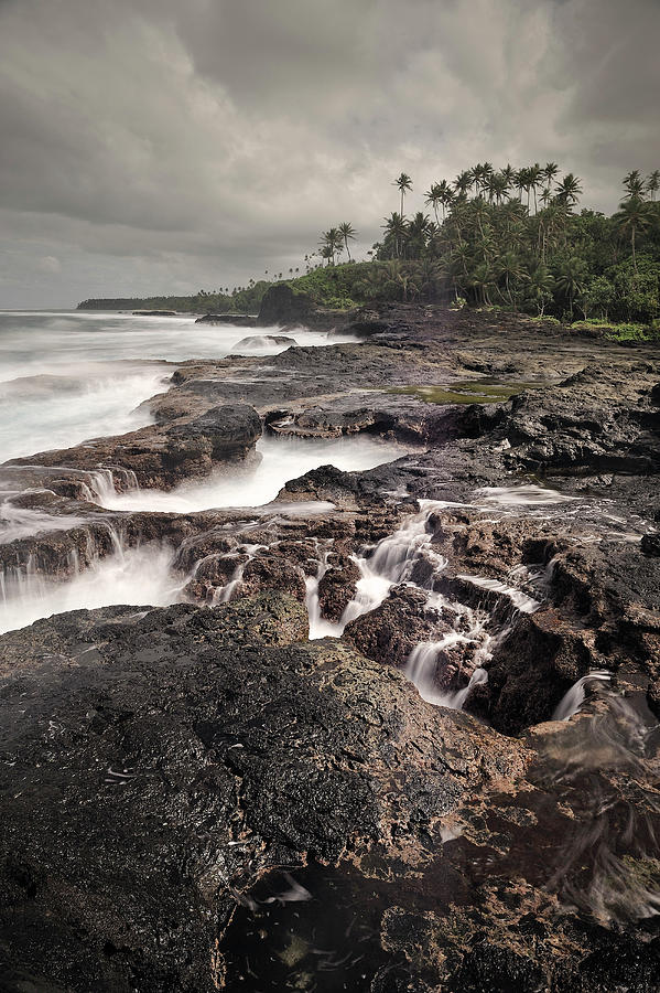 Nature Photograph - Swell At Lava Coast Around To Sua Ocean Trench, Lotofaga, Upolu, Samoa, Southern Pacific Island, Long Time Exposure by Gnther Bayerl