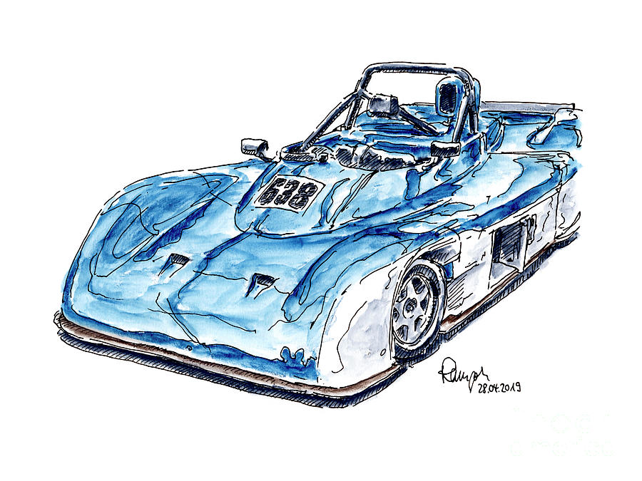 Swift Db2 Racecar Ink Drawing And Watercolor Drawing By Frank Ramspott