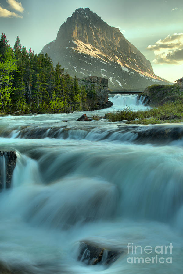 Swiftcurrent Falls Spring Sunset Photograph by Adam Jewell