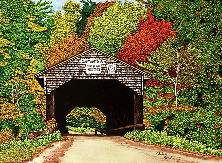 Fall Painting - Swiftwater Bridge - Bath, Nh by Thelma Winter
