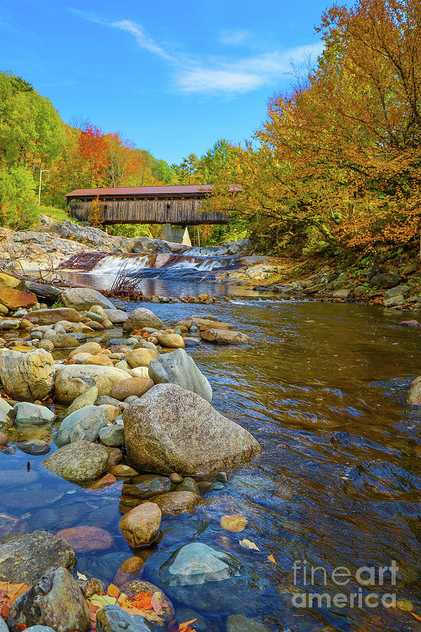 Swiftwater Covered Bridge Bath New Hampshire in Autumn Photograph by Edward Fielding