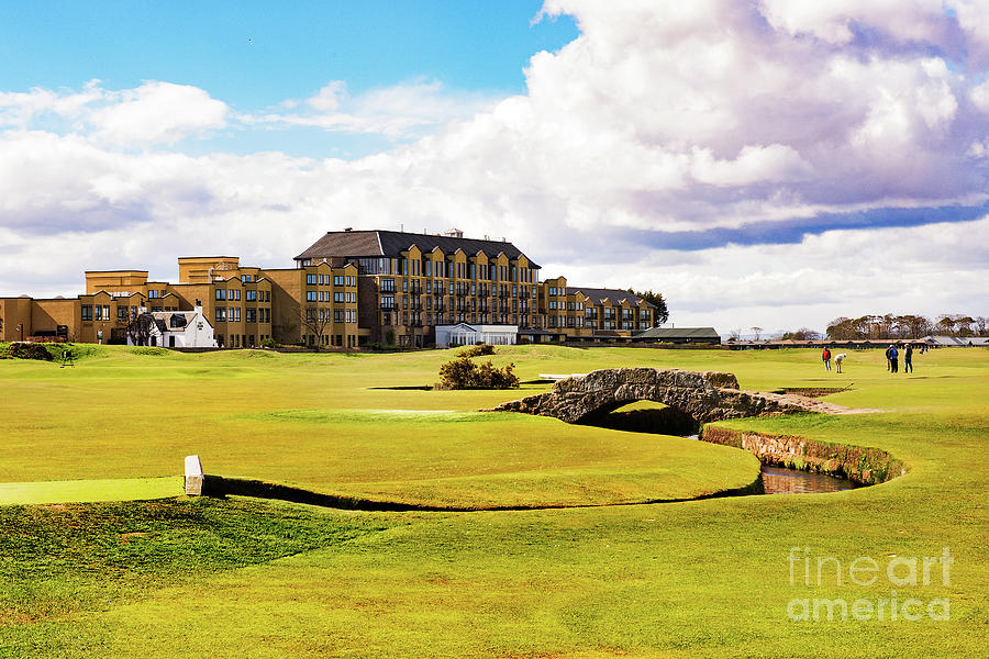 Swilcan Bridge and The Old Course Hotel Photograph by Mary Jane Armstrong