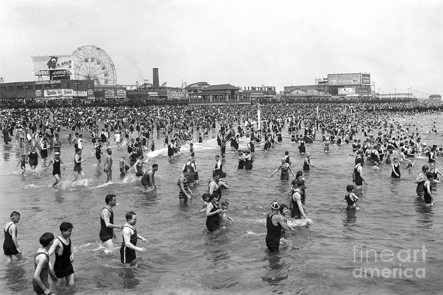 Swimmers Wading At Coney Island Photograph by Bettmann