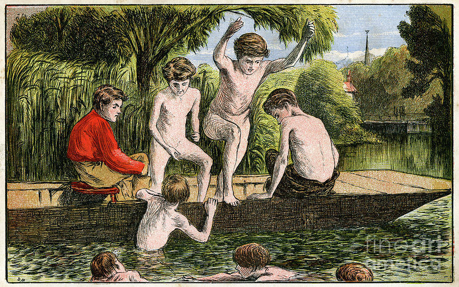 Swimming, 19th Century Drawing by Print Collector
