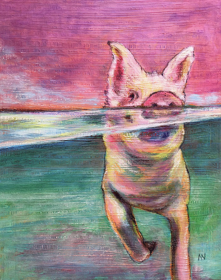 Swimming Pig Mixed Media by AnneMarie Welsh