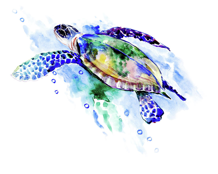 Swimming Sea turtle  Painting by Suren Nersisyan