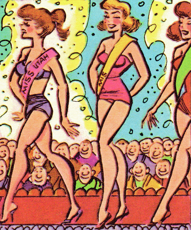 Vintage Drawing - Swimsuit competition by CSA Images