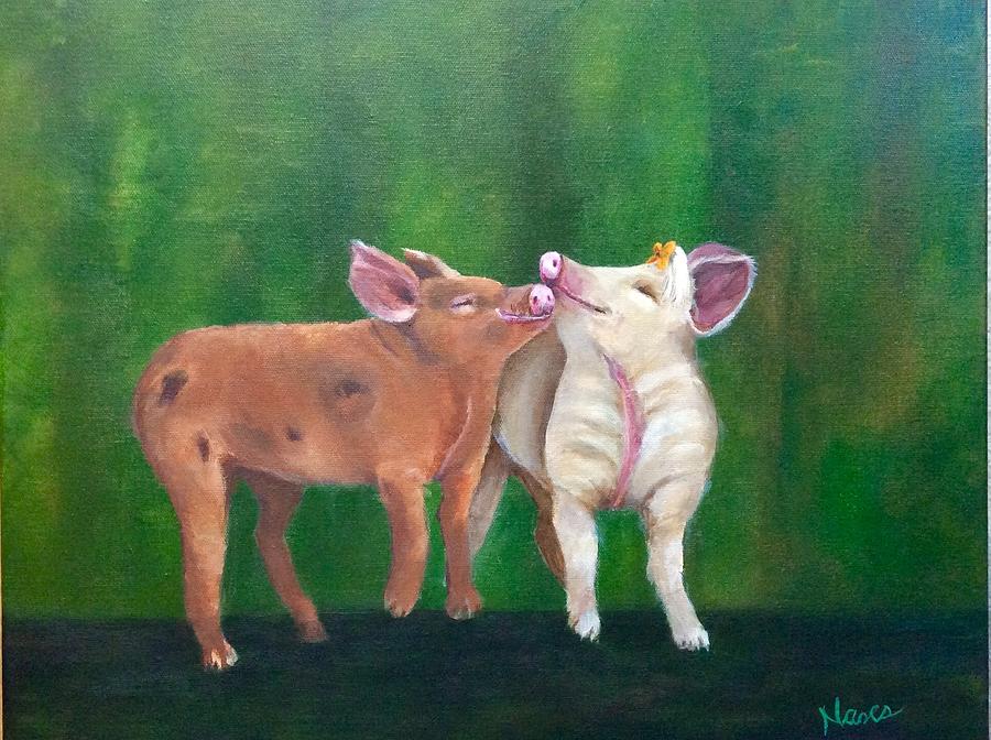 Swine Snuggles Painting by Deborah Naves