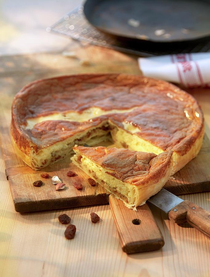 Swiss Almond Cake With Sultanas, Puff Pastry, Almonds And Beaten Egg White Photograph by Foodfoto Kln
