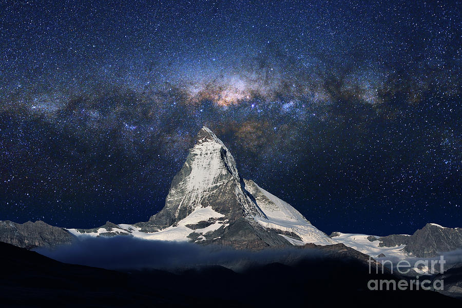 Swiss Alpss Matterhorn In Midnight Sky Photograph by Zorazhuang