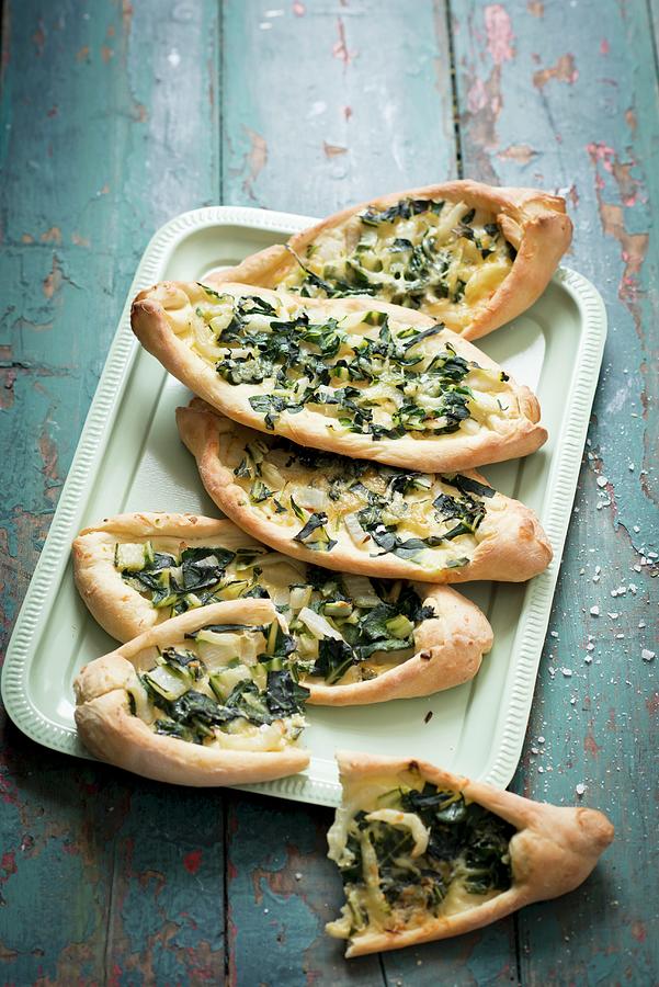 Swiss Chard Pide turkish Flatbread On A Tray Photograph by Manuela Rther