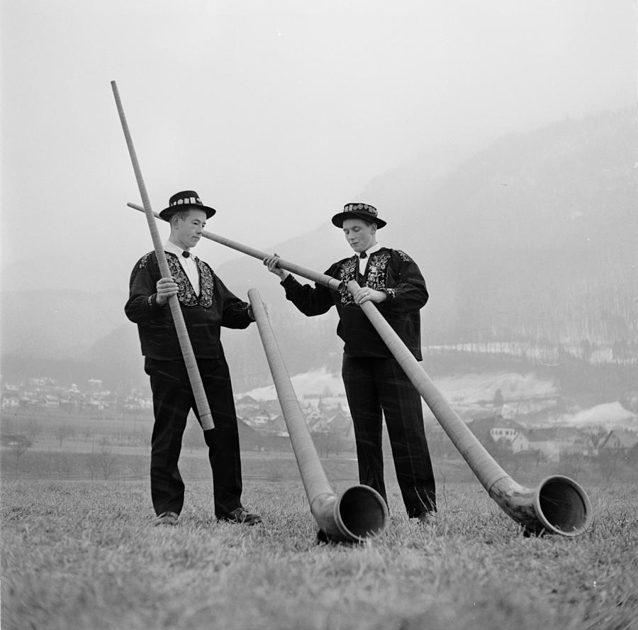 Swiss Horn Players Photograph by Three Lions